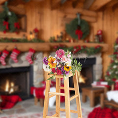 Lofaris Cabin Fireplace Socks Dog Chair Christmas Backdrop