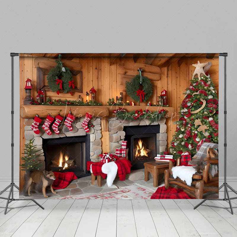 Lofaris Cabin Fireplace Socks Dog Chair Christmas Backdrop