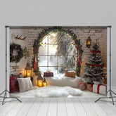 Lofaris Candle Arched Window Xmas Interior Photo Backdrop