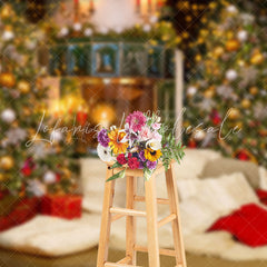 Lofaris Candle Light Glitter Fireplace Christmas Backdrop