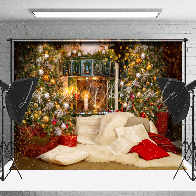 Lofaris Candle Light Glitter Fireplace Christmas Backdrop