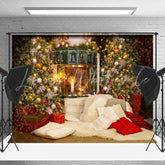 Lofaris Candle Light Glitter Fireplace Christmas Backdrop