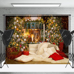 Lofaris Candle Light Glitter Fireplace Christmas Backdrop