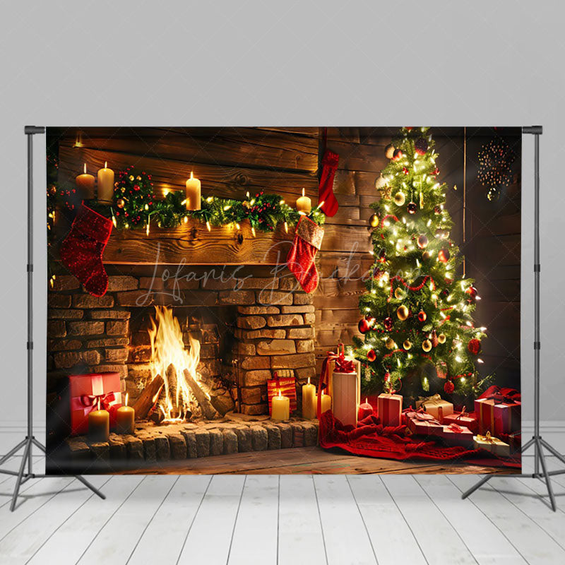 Lofaris Candlelit Brick Fireplace Socks Christmas Backdrop