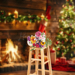 Lofaris Candlelit Brick Fireplace Socks Christmas Backdrop