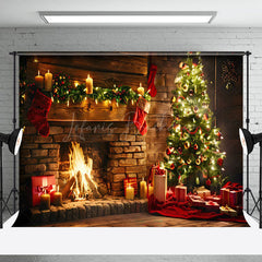 Lofaris Candlelit Brick Fireplace Socks Christmas Backdrop