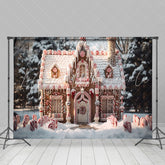 Lofaris Candy Cane Gingerbread House Snowy Christmas Backdrop