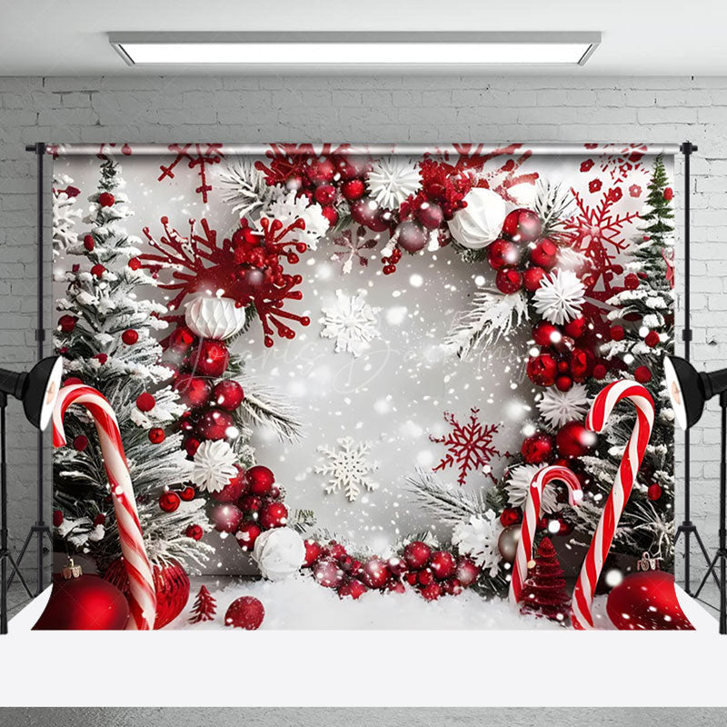 Lofaris Candy Cane Snowflakes Christmas Photography Backdrop