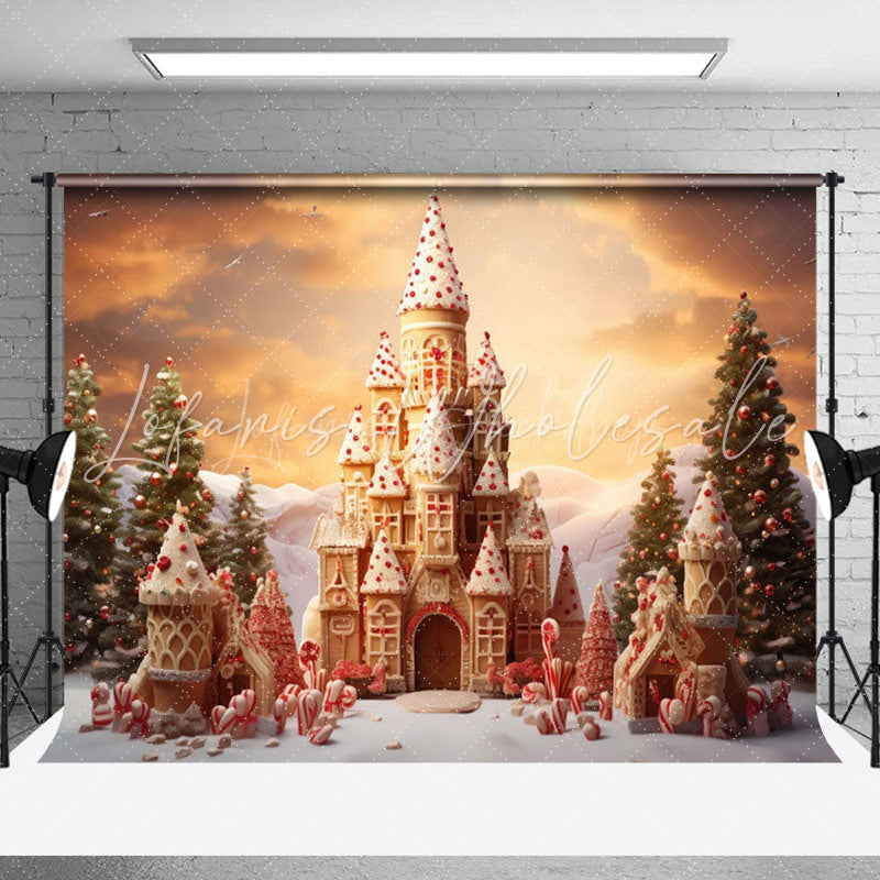 Lofaris Candyland Castle Snowy Wild Tree Christmas Backdrop