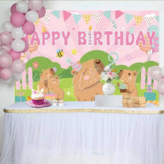 Lofaris Capybara Family Birthday Backdrop Pink Sunburst Party Decoration for Kids Birthday Party