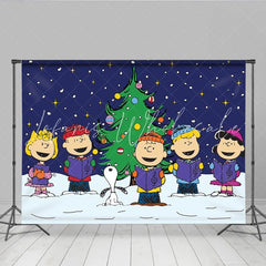 Lofaris Cartoon Christmas Caroling Backdrop Winter Snow Night Singing Group Photography Background Xmas Holiday Party Decoration