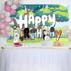 Lofaris Cartoon Dog Family Happy Birthday Backdrop Blue Puppy Big Tree Boys Girls Party Photography Background