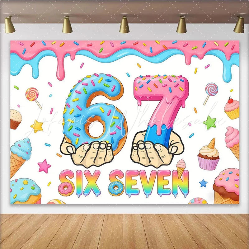 Lofaris Cartoon Donut Birthday Backdrop with Sweet Treats and Colorful Sprinkles Vibrant Party Background for Kids Photoshoot