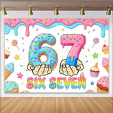 Lofaris Cartoon Donut Birthday Backdrop with Sweet Treats and Colorful Sprinkles Vibrant Party Background for Kids Photoshoot