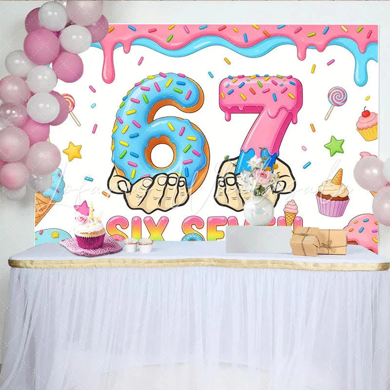 Lofaris Cartoon Donut Birthday Backdrop with Sweet Treats and Colorful Sprinkles Vibrant Party Background for Kids Photoshoot