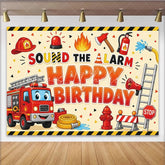 Lofaris Cartoon Firefighter Birthday Backdrop with Fire Truck and Siren Sound the Alarm Theme Photo Background for Kids Party Decor