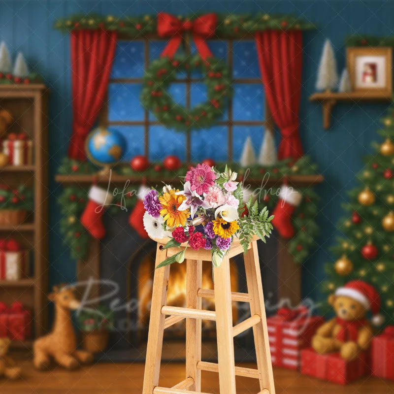 Lofaris Cartoon Holiday Cozy Christmas Room Photo Backdrop