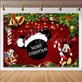 Lofaris Cartoon Mouse Christmas Backdrop Red Santa Hat Merry Christmas Background Party Decoration Winter Xmas Photo Booth