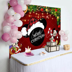 Lofaris Cartoon Mouse Christmas Backdrop Red Santa Hat Merry Christmas Background Party Decoration Winter Xmas Photo Booth