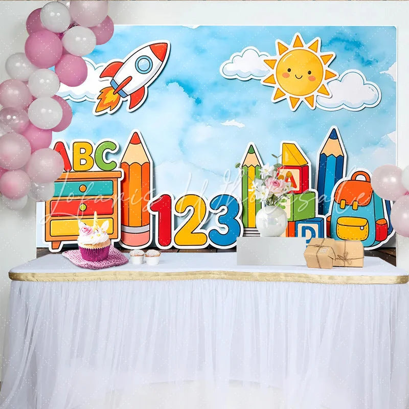 Lofaris Cartoon School Photography Backdrop with ABC Letters and Numbers Colorful Learning Background for Kids Photoshoot and Party