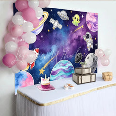 Lofaris Cartoon Space Photography Backdrop with Astronaut Planets and Rocket Ship Vibrant Galaxy Studio Background for Kids Birthday Decor