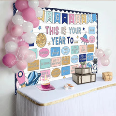 Lofaris Cartoon Space Photography Backdrop with Motivational Phrases and Astronaut White Wood Texture for Classroom or Studio Photoshoot