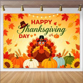 Lofaris Cartoon Turkey Thanksgiving Backdrop with Pumpkins and Autumn Leaves Festive Harvest Party Decor for Photoshoot
