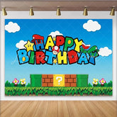 Lofaris Cartoon Video Game Birthday Backdrop Super Plumber Adventure Party Decoration Blue Sky Mushroom Level Photo Background