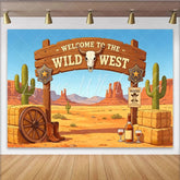 Lofaris Cartoon Wild West Photography Backdrop with Desert Cacti and Cowboy Elements Rustic Photo Background for Party Decor and Photoshoot