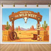 Lofaris Cartoon Wild West Photography Backdrop with Desert Landscape Cowboy Boots and Hay Bales for Studio Background
