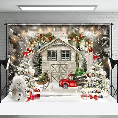 Lofaris Cartoon Wooden House Snowman Merry Christmas Backdrop
