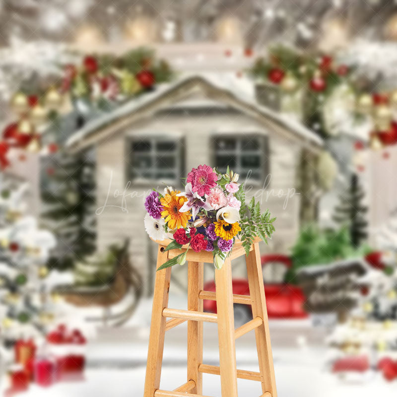 Lofaris Cartoon Wooden House Snowman Merry Christmas Backdrop