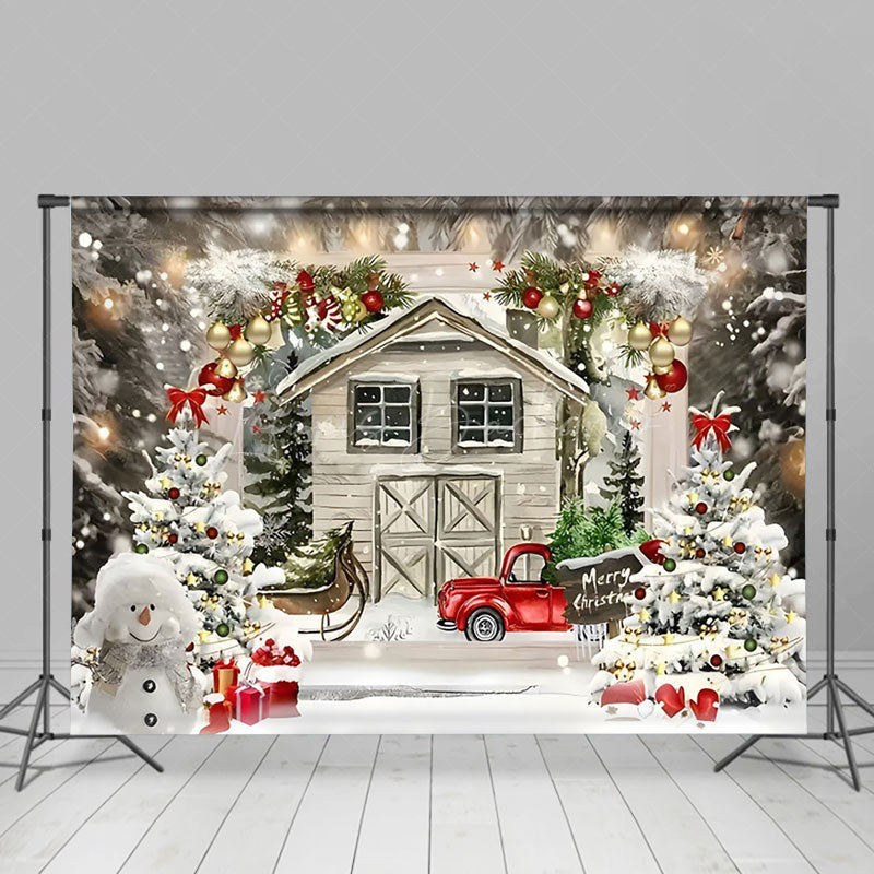 Lofaris Cartoon Wooden House Snowman Merry Christmas Backdrop