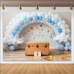 Lofaris Celestial 1st Birthday Backdrop Blue and White Balloon Arch with Gold Bells and Stars for Boy