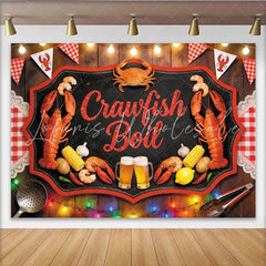 Lofaris Chalkboard Crawfish Boil Backdrop for Summer Party Red Checkered Banner for Backyard Feast Decoration