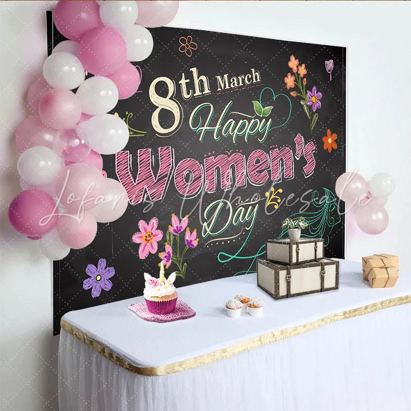 Lofaris Chalkboard Happy Womens Day Photography Backdrop Floral and Butterfly Photo Background