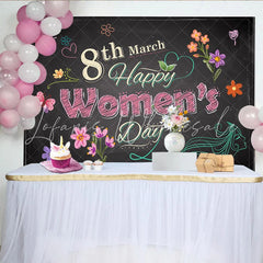 Lofaris Chalkboard Happy Womens Day Photography Backdrop Floral and Butterfly Photo Background