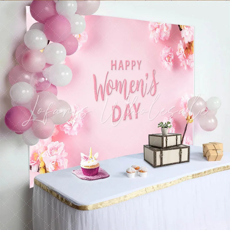Lofaris Cherry Blossom Womens Day Backdrop Soft Pink Flower Branches International Womens Day Banner