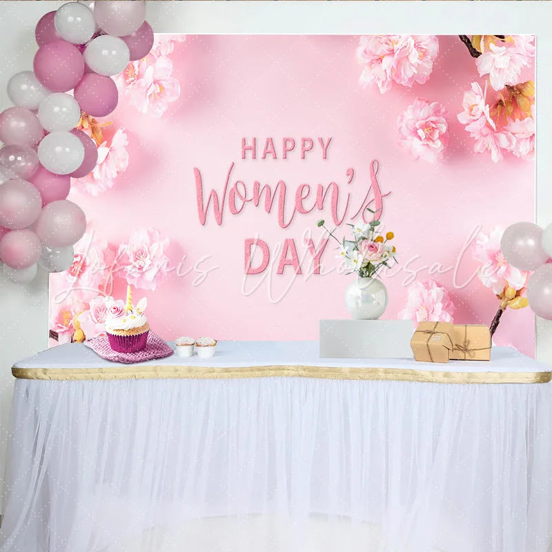 Lofaris Cherry Blossom Womens Day Backdrop Soft Pink Flower Branches International Womens Day Banner