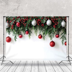 Lofaris Cherry Pine Leaves White Wall Christmas Backdrop