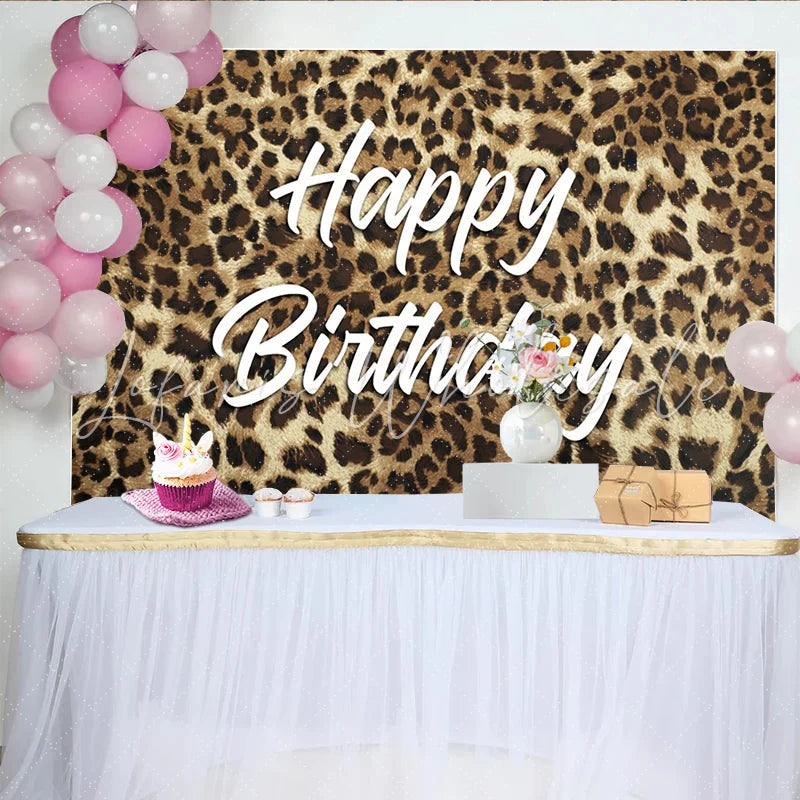 Lofaris Chic Leopard Print Happy Birthday Backdrop for Women Girls Party Wild Animal Theme Photography Background Photo Booth Decor