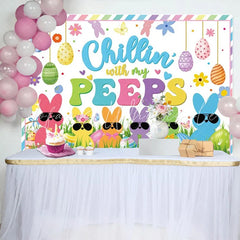 Lofaris Chillin With My Peeps Easter Backdrop Colorful Bunnies Sunglasses Spring Egg Hunt Party Decoration