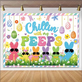 Lofaris Chillin With My Peeps Easter Backdrop Colorful Bunnies Sunglasses Spring Egg Hunt Party Decoration