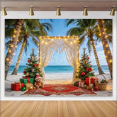 Lofaris Christmas Beach Backdrop with Palm Trees and Macrame Arch Festive Holiday Background for Tropical Party Decor