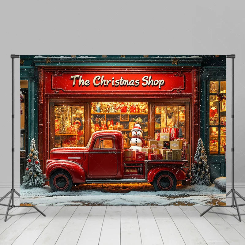 Lofaris Christmas Boutique Red Gift Truck Snowman Backdrop