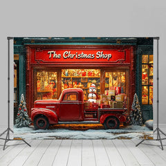 Lofaris Christmas Boutique Red Gift Truck Snowman Backdrop