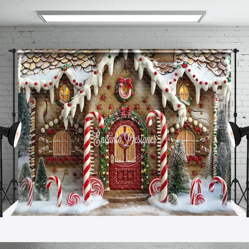 Lofaris Christmas Candy Gingerbread Home Wonderland Backdrop