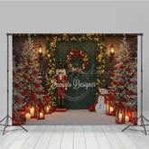 Lofaris Christmas Door Photography Backdrop with Nutcracker and Snowman Green Holiday Mini Session Background