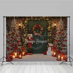 Lofaris Christmas Door Photography Backdrop with Nutcracker and Snowman Green Holiday Mini Session Background
