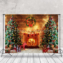 Lofaris Christmas Fireplace Wooden Wall Festive Backdrop